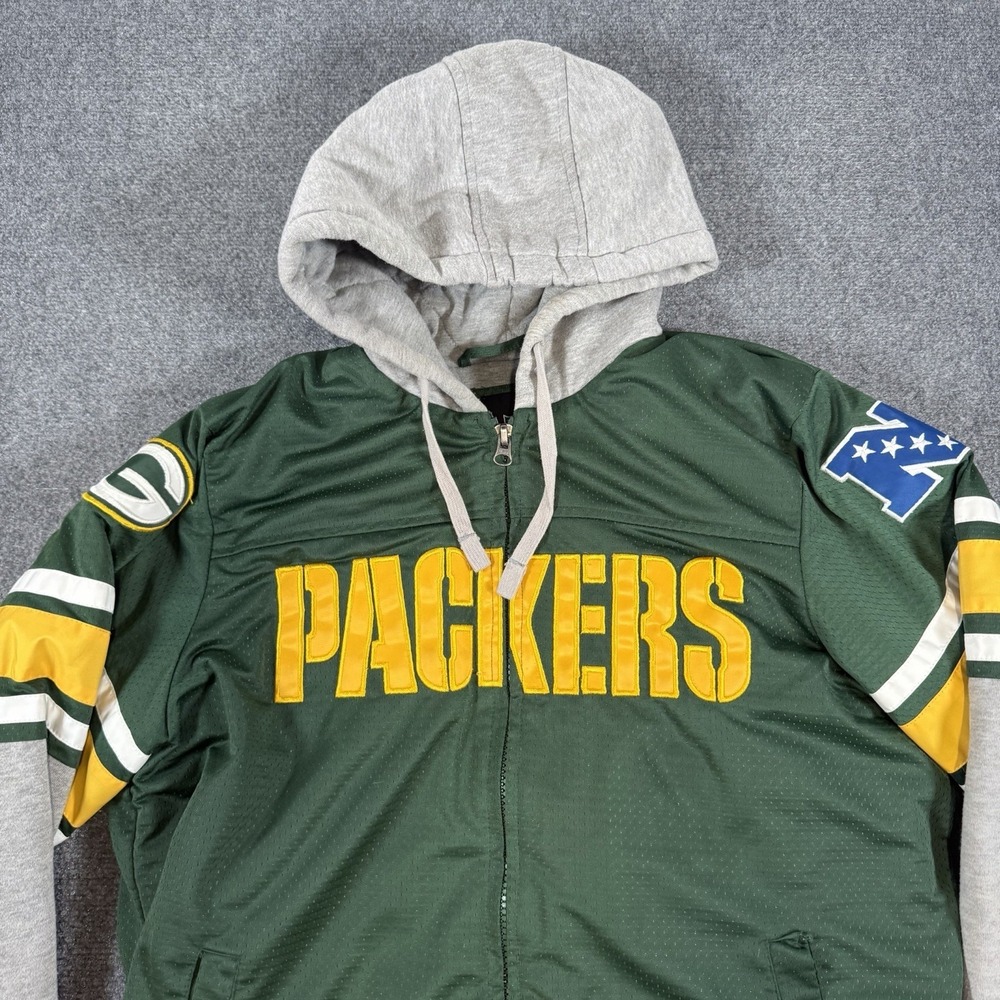 Green Bay Packers Hoodie Mens Large Green‎ Gray NFL Football Sportswear Full Zip